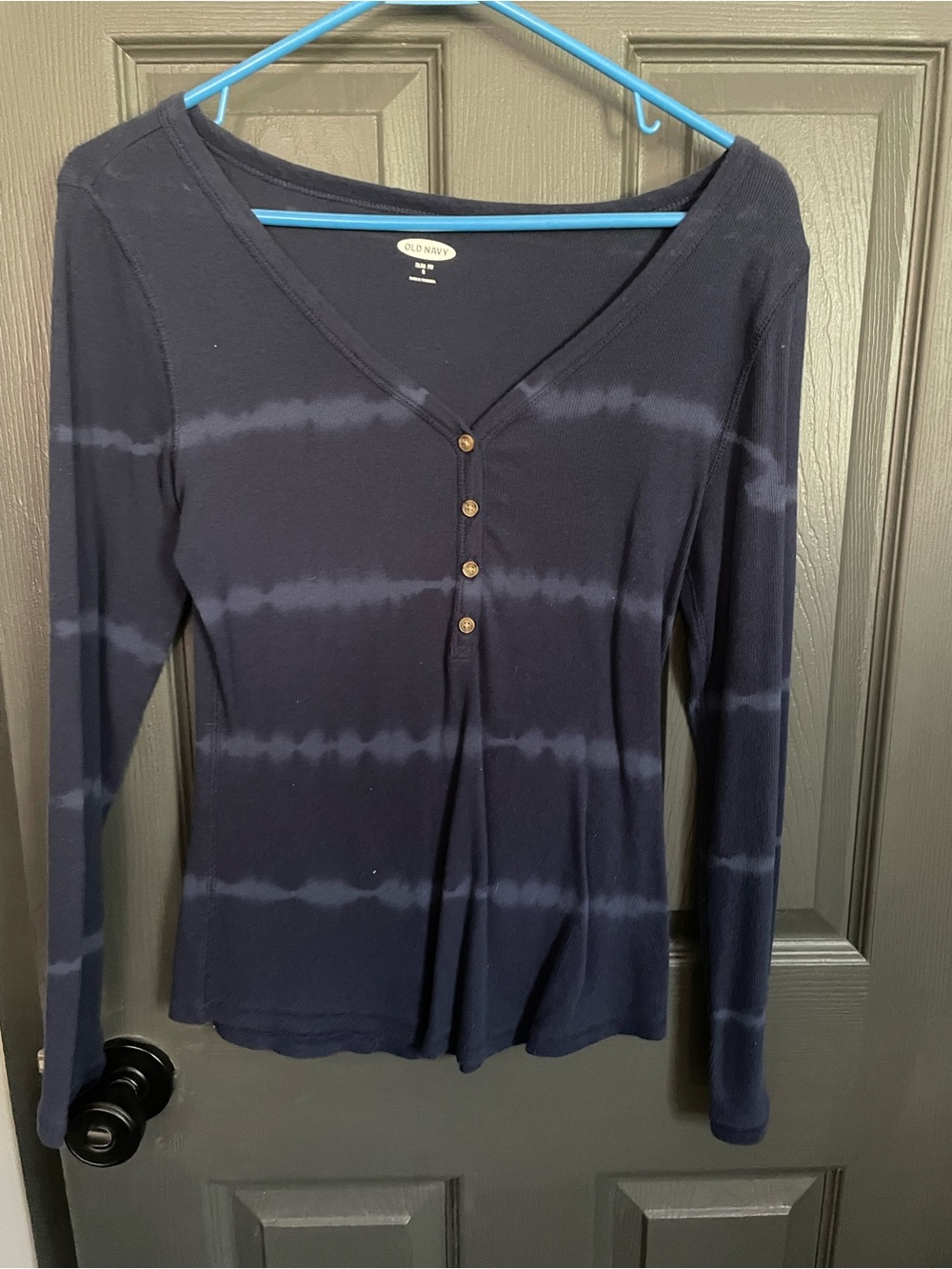 Old Navy Navy and Light Navy Tie-Dye Henley Long Sleeve Top